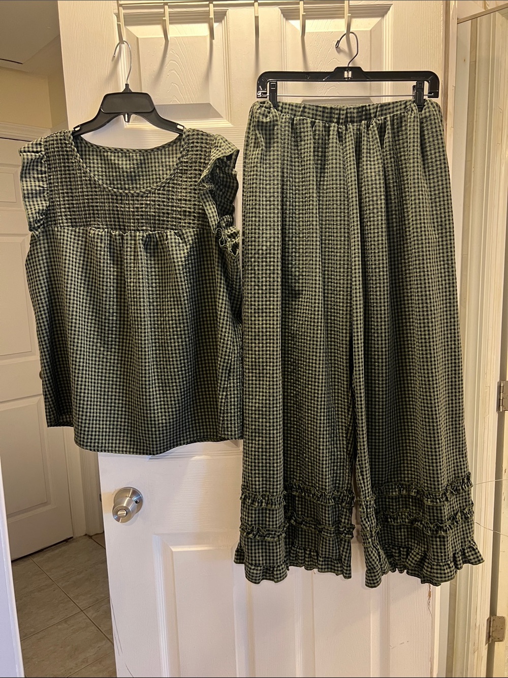 Green Gingham Ruffle Two-Piece Set